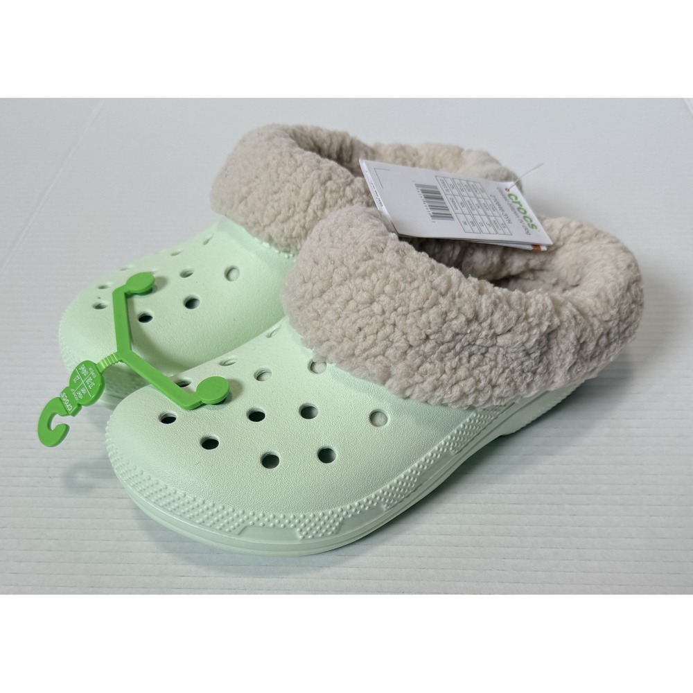 CROCS Classic Blitzen IV - Mint Green Slip On Lined Clogs - Size Womens 7 Mens 5